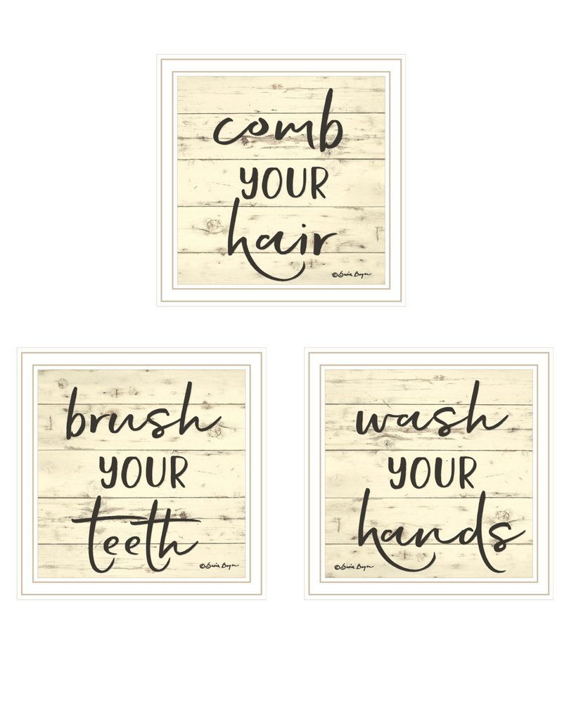 Set Of Three "Bathroom Commands White Framed Bathroom Wall Art HomeRoots