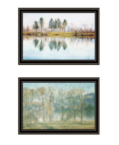 Set Of Two Peaceful Lake Reflection Black Framed Wall Art HomeRoots