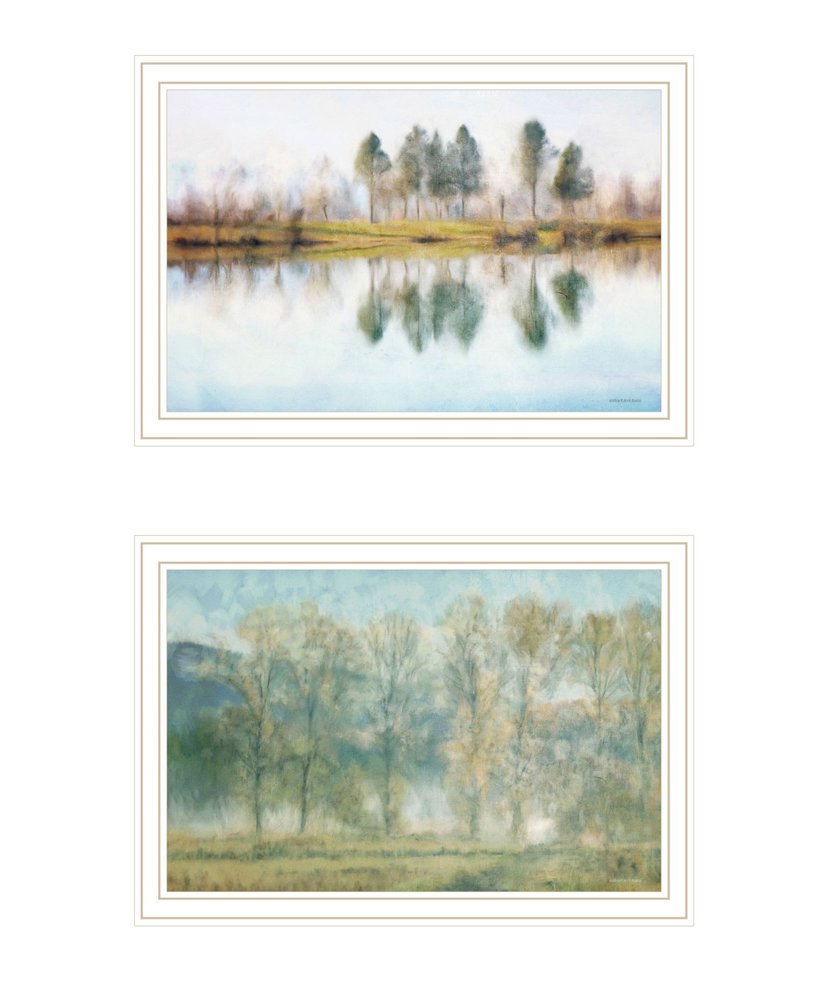 Set Of Two Peaceful Lake Reflection White Framed Wall Art — view 1