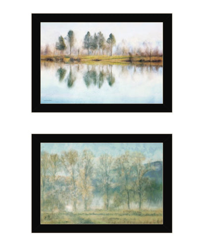 Set Of Two Peaceful Lake Reflection Black Framed Wall Art HomeRoots