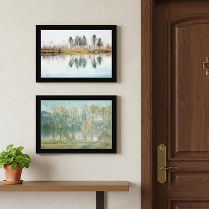Set Of Two Peaceful Lake Reflection Black Framed Wall Art HomeRoots