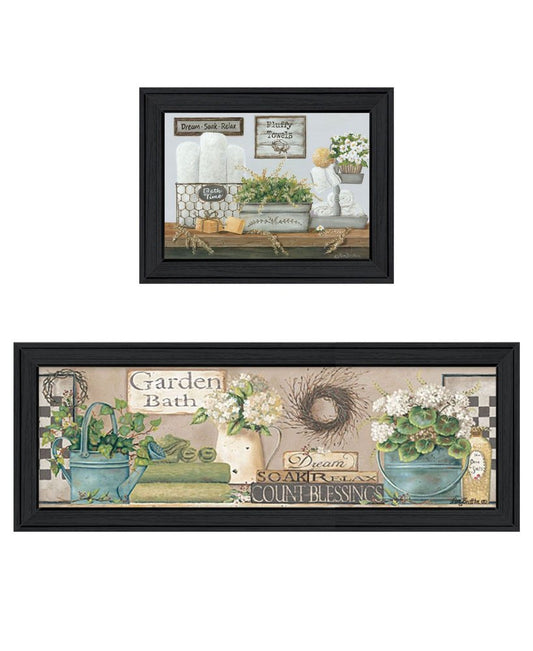 Set Of Two Bath Time-Dream And Soak and relax Black Framed Bathroom Wall Art