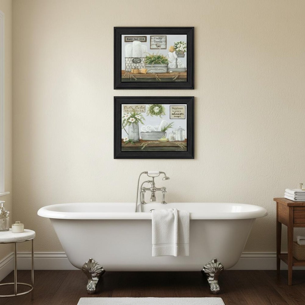 Set Of Two "Fluffy Towels" -Bathroom Decor Black Framed Bathroom Wall Art HomeRoots