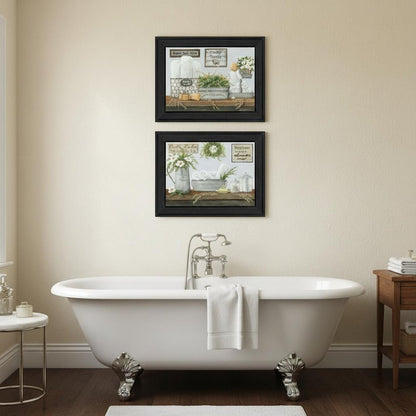 Set Of Two "Fluffy Towels" -Bathroom Decor Black Framed Bathroom Wall Art HomeRoots