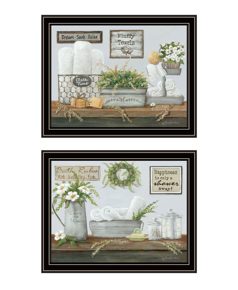 Set Of Two "Fluffy Towels" -Bathroom Decor Black Framed Bathroom Wall Art — view 1