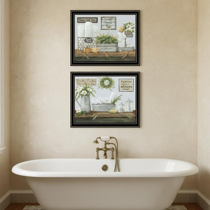 Set Of Two "Fluffy Towels" -Bathroom Decor Black Framed Bathroom Wall Art HomeRoots