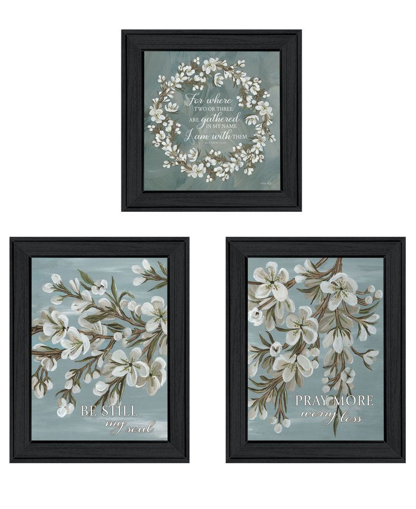Set Of Three "Pray More And Worry Less" Black Framed Wall Art HomeRoots
