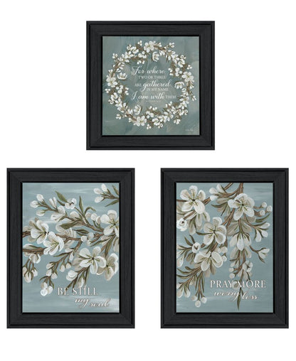 Set Of Three "Pray More And Worry Less" Black Framed Wall Art HomeRoots