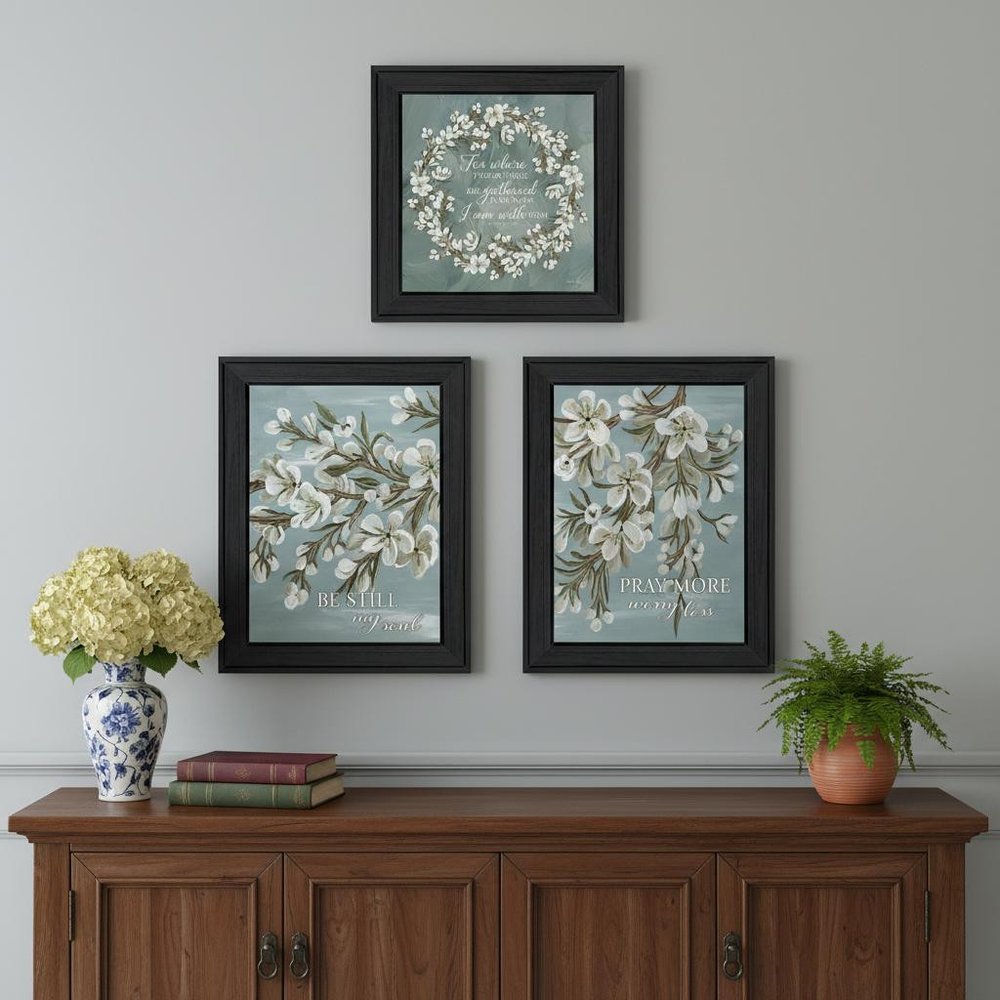Set Of Three "Pray More And Worry Less" Black Framed Wall Art — view 4