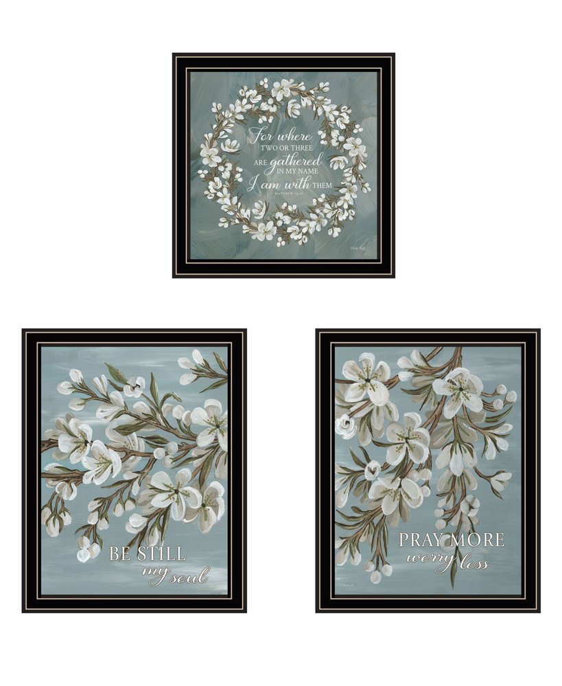 Set Of Three "Pray More And Worry Less" Black Framed Wall Art — view 1