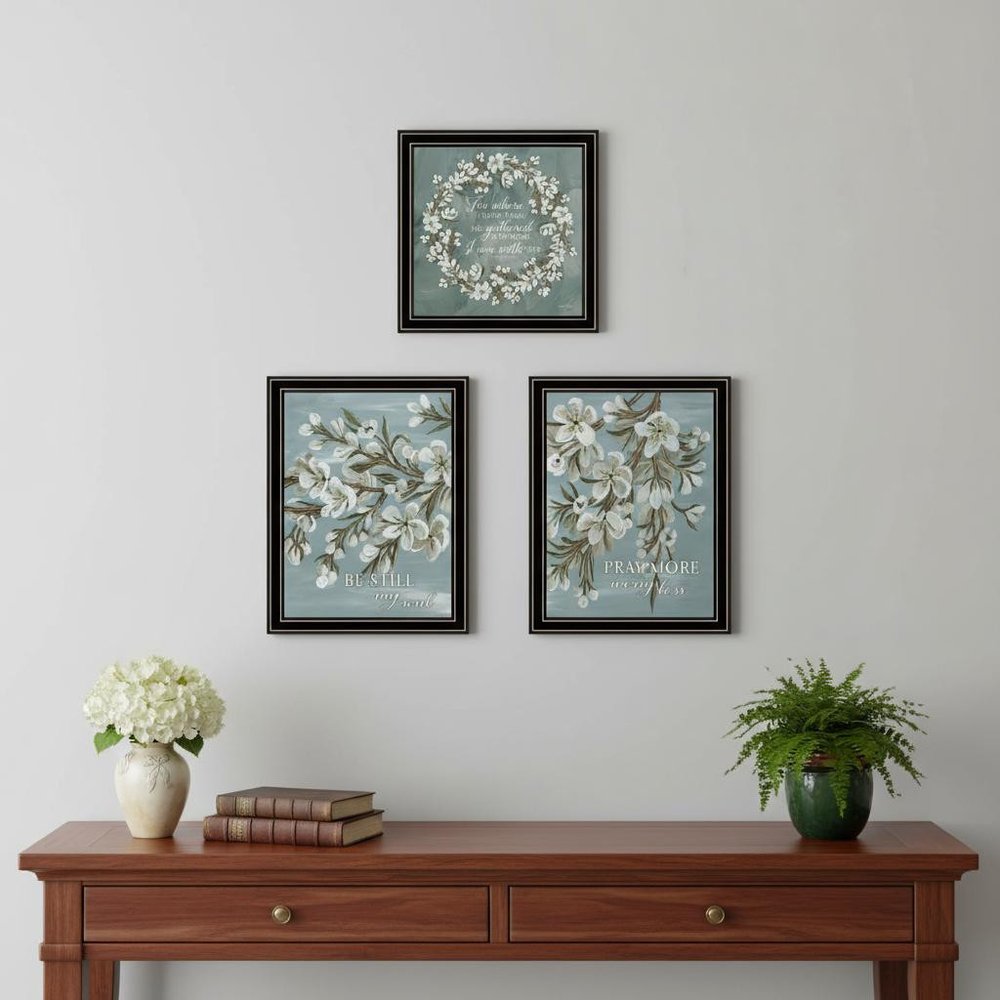 Set Of Three "Pray More And Worry Less" Black Framed Wall Art — view 4
