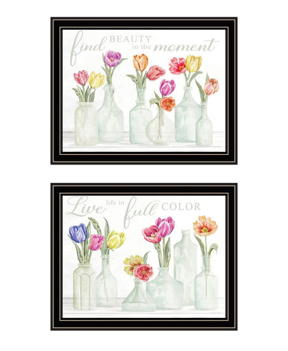 Set Of Two "Live in The Beauty of The Moment" Black Framed Wall Art HomeRoots