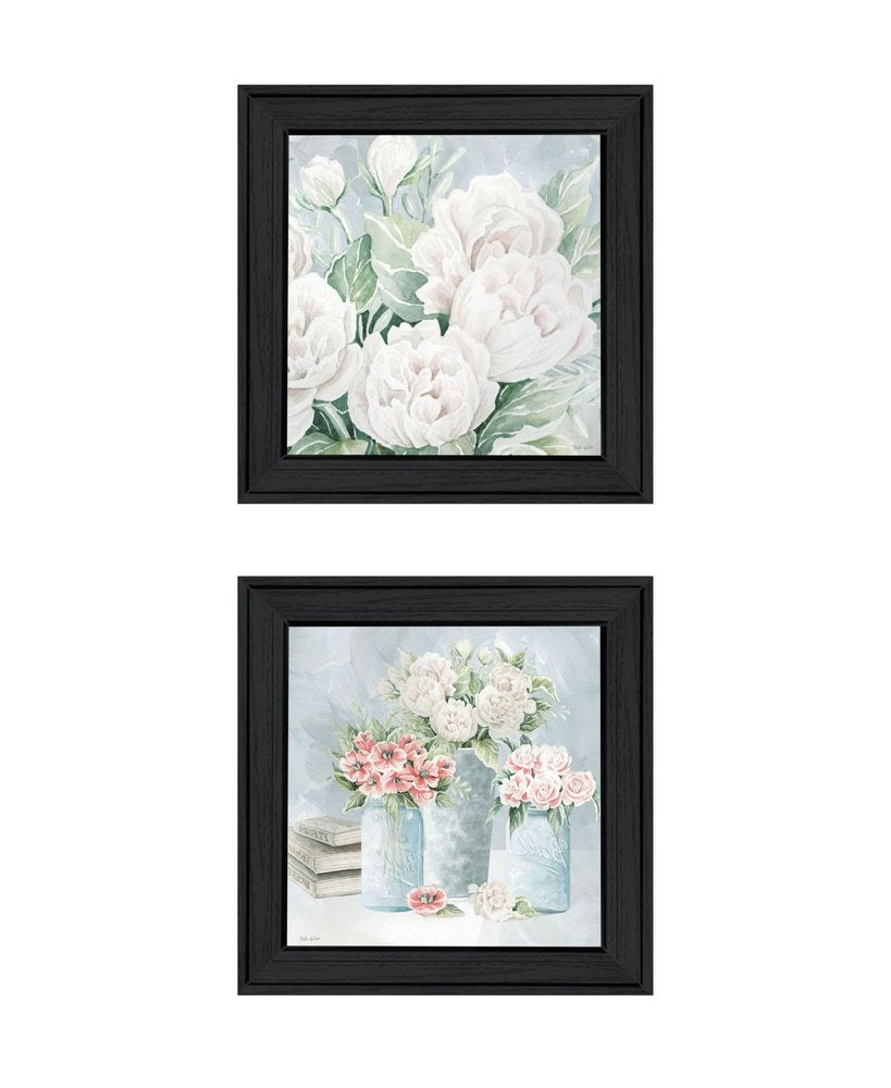 Set Of Two "Peaceful Pastel Peonies" Black Framed Wall Art HomeRoots