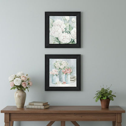 Set Of Two "Peaceful Pastel Peonies" Black Framed Wall Art HomeRoots