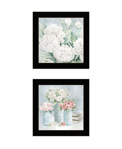 Set Of Two "Peaceful Pastel Peonies" Black Framed Wall Art HomeRoots