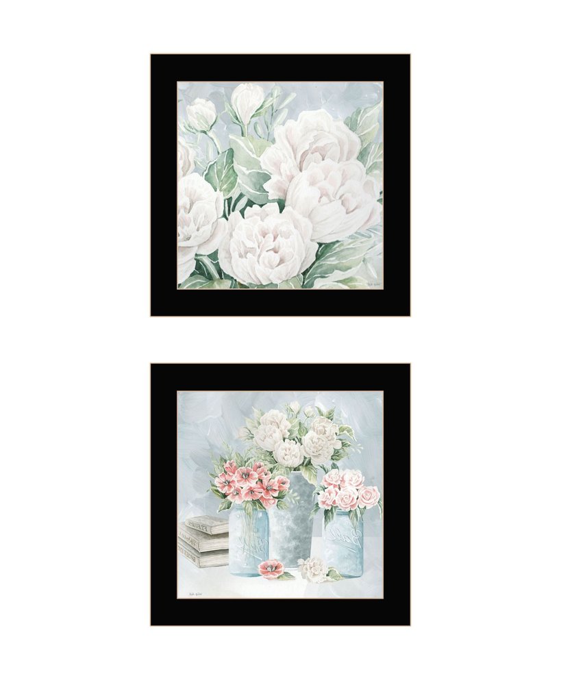 Set Of Two "Peaceful Pastel Peonies" Black Framed Wall Art — view 3