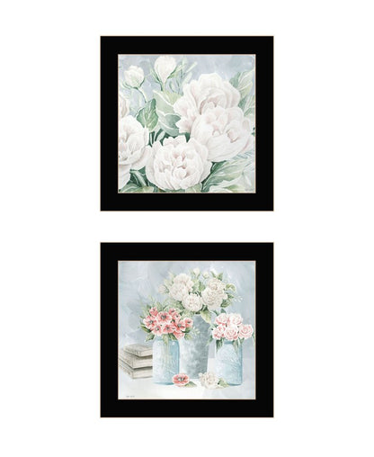 Set Of Two "Peaceful Pastel Peonies" Black Framed Wall Art HomeRoots
