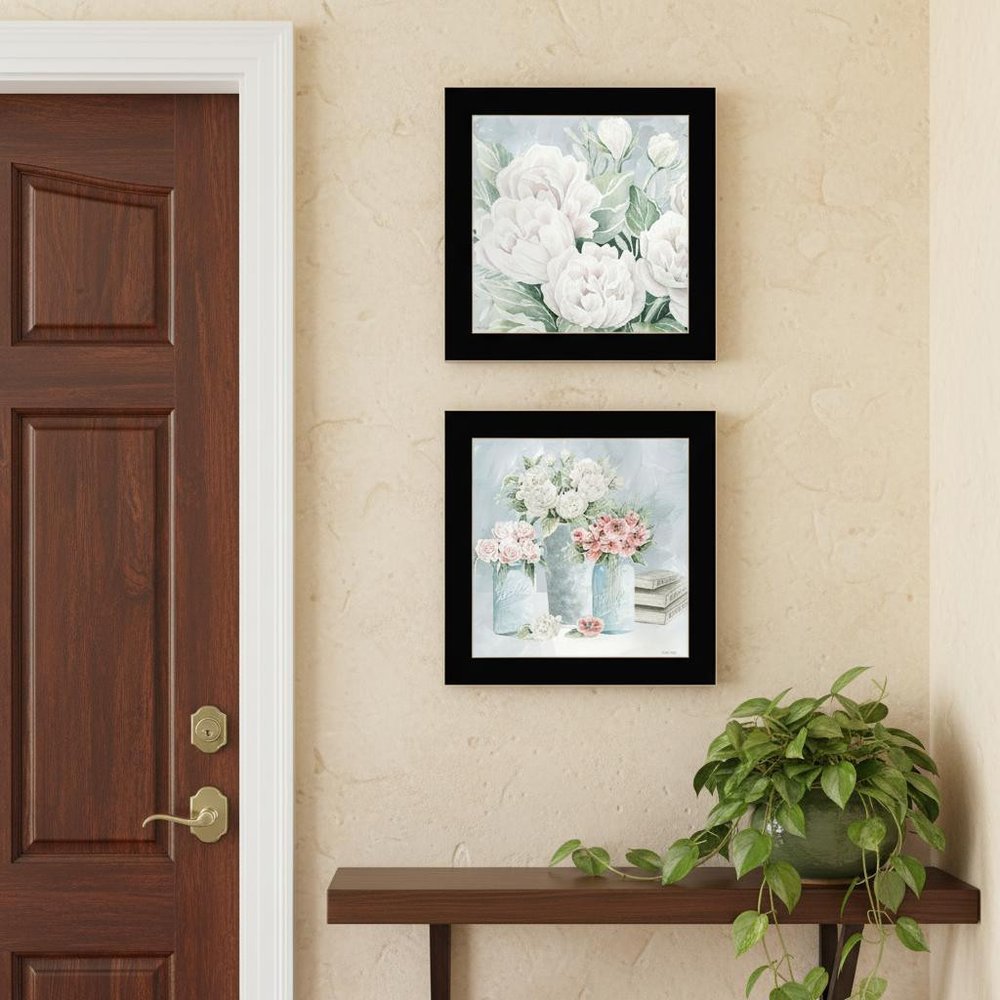Set Of Two "Peaceful Pastel Peonies" Black Framed Wall Art — view 4