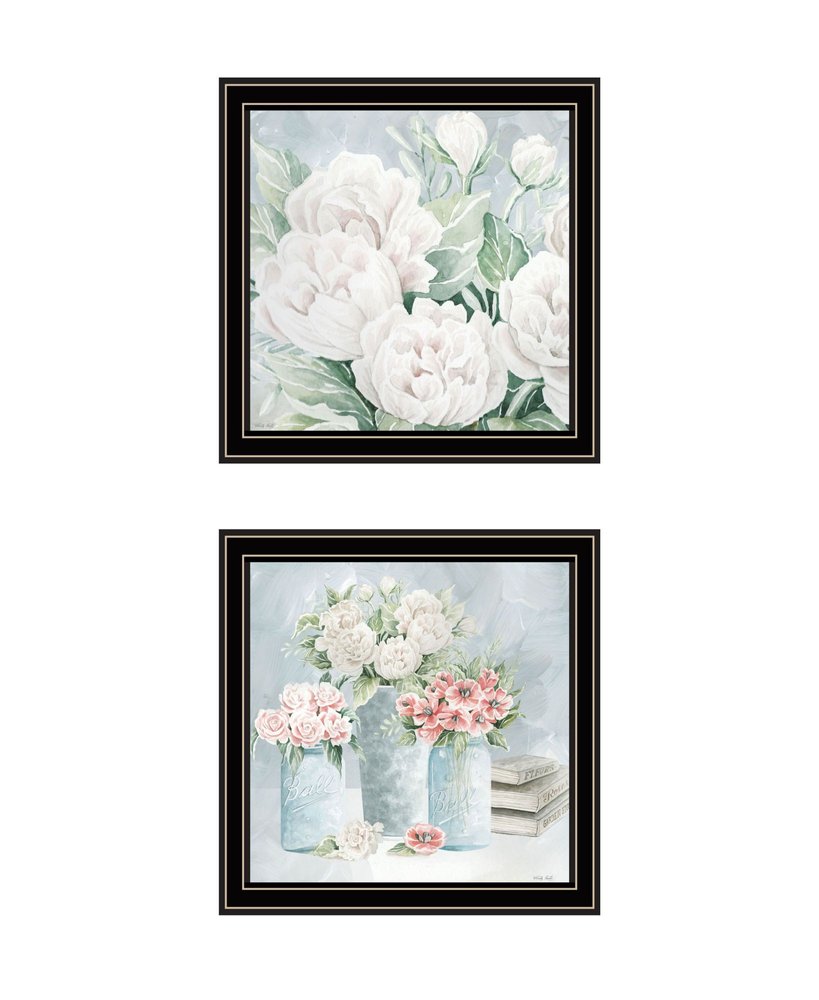 Set Of Two "Peaceful Pastel Peonies" Black Framed Wall Art — view 1