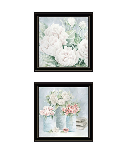 Set Of Two "Peaceful Pastel Peonies" Black Framed Wall Art HomeRoots