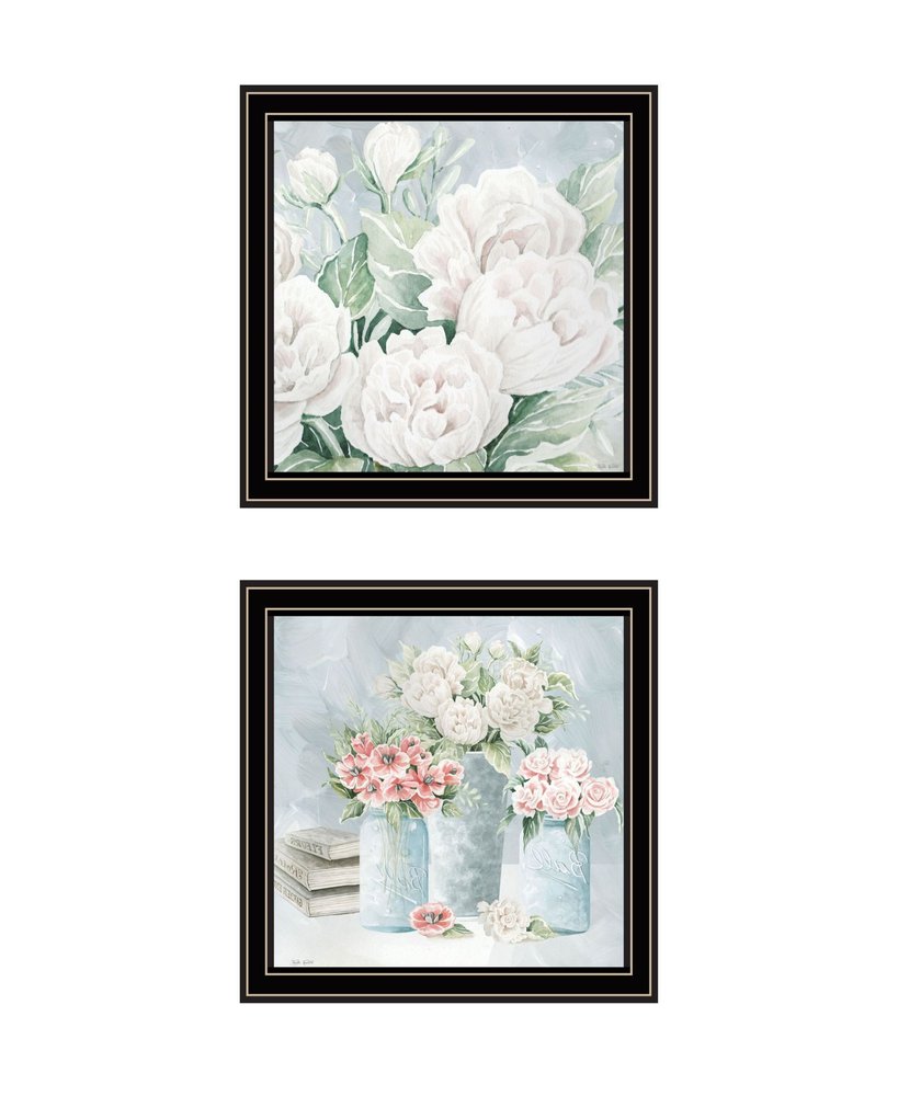Set Of Two "Peaceful Pastel Peonies" Black Framed Wall Art HomeRoots