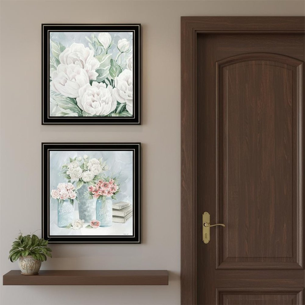 Set Of Two "Peaceful Pastel Peonies" Black Framed Wall Art — view 4