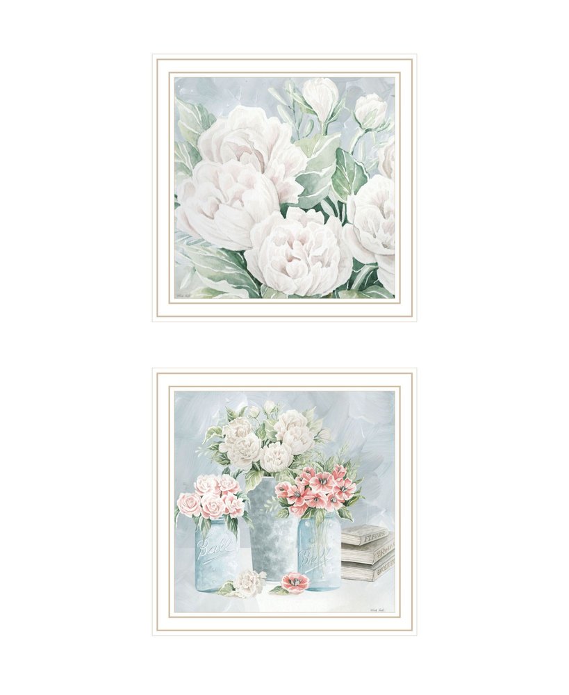 Set Of Two "Peaceful Pastel Peonies" White Framed Wall Art HomeRoots