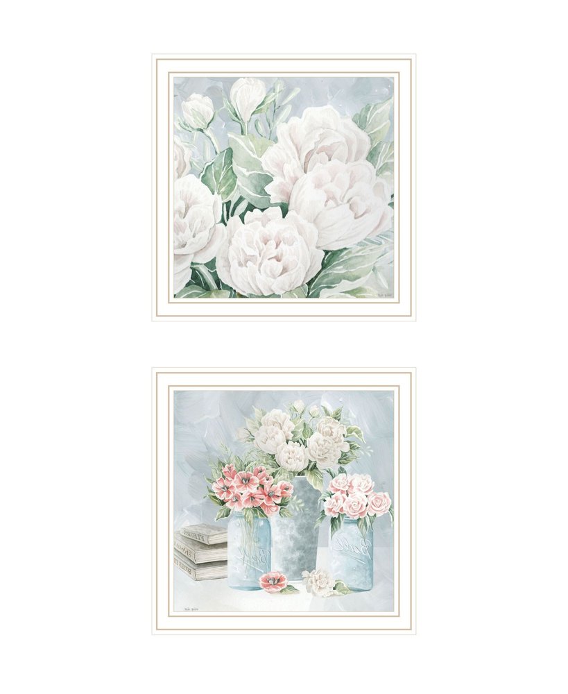 Set Of Two "Peaceful Pastel Peonies" White Framed Wall Art HomeRoots