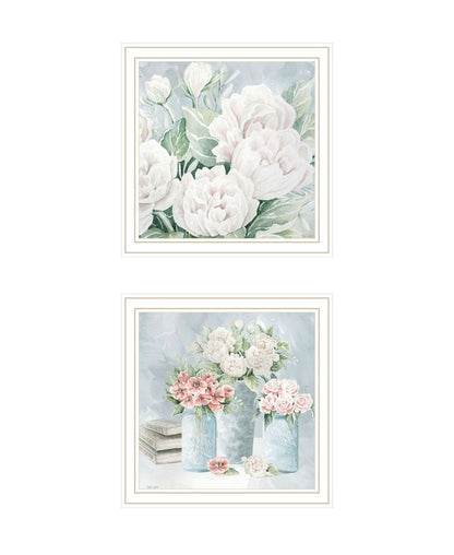 Set Of Two "Peaceful Pastel Peonies" White Framed Wall Art HomeRoots
