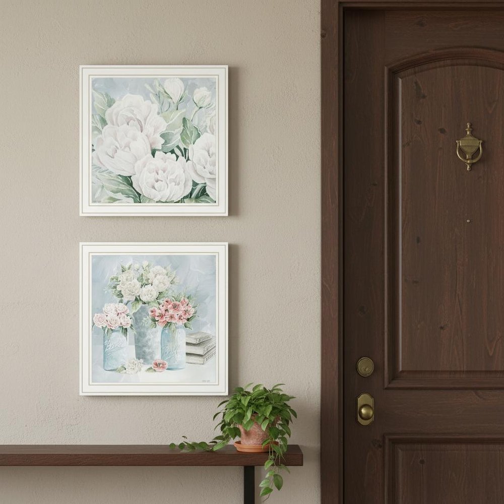 Set Of Two "Peaceful Pastel Peonies" White Framed Wall Art — view 3