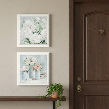Set Of Two "Peaceful Pastel Peonies" White Framed Wall Art HomeRoots
