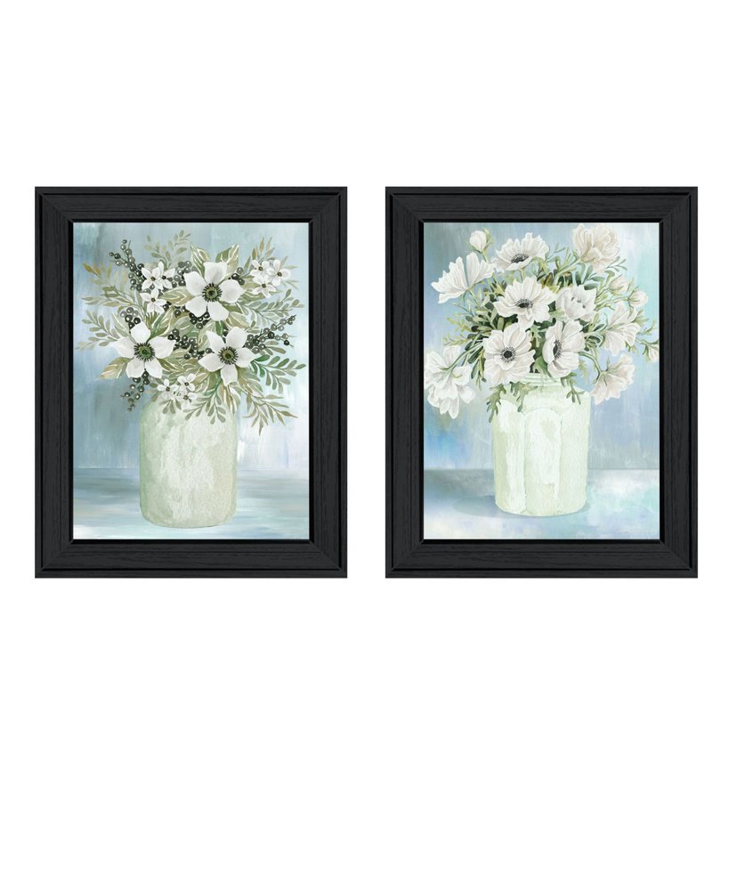 Set Of Two "Country Crock of Florals and Berries" Black Framed Wall Art HomeRoots