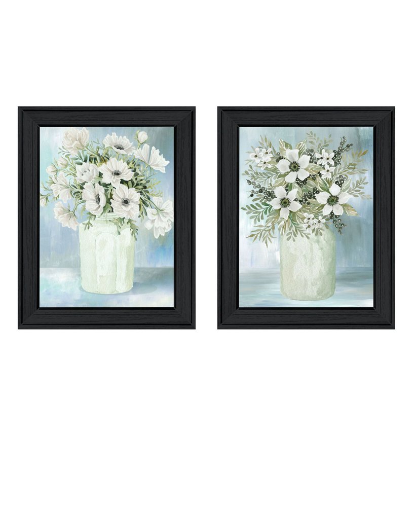 Set Of Two "Country Crock of Florals and Berries" Black Framed Wall Art HomeRoots