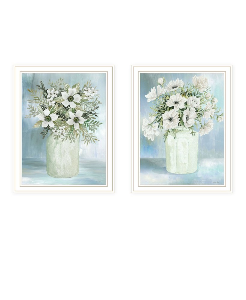 Set Of Two "Country Crock of Florals and Berries" White Framed Wall Art HomeRoots