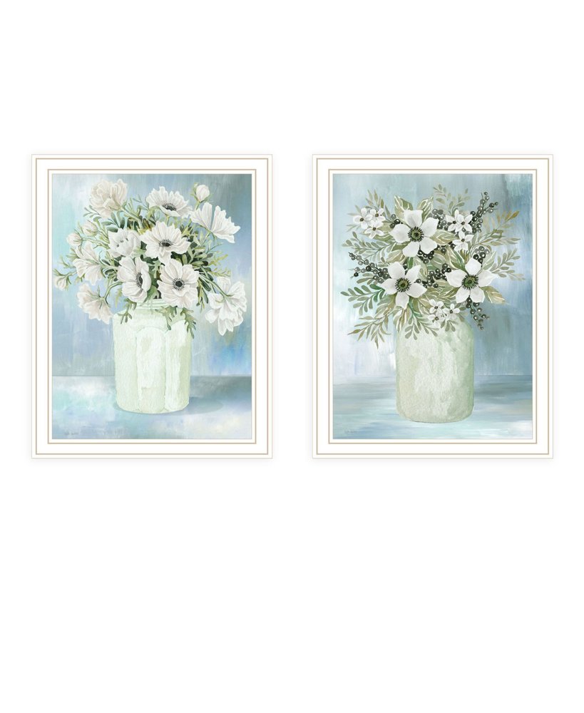 Set Of Two "Country Crock of Florals and Berries" White Framed Wall Art HomeRoots
