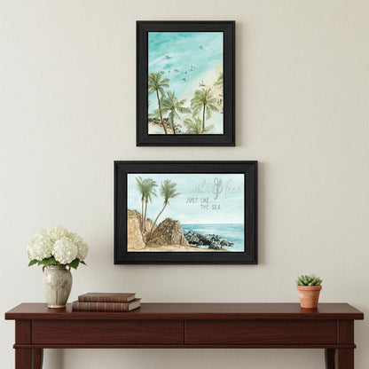 Set Of Two "Wild and Free" In the Ocean Breeze! Black Framed Wall Art HomeRoots
