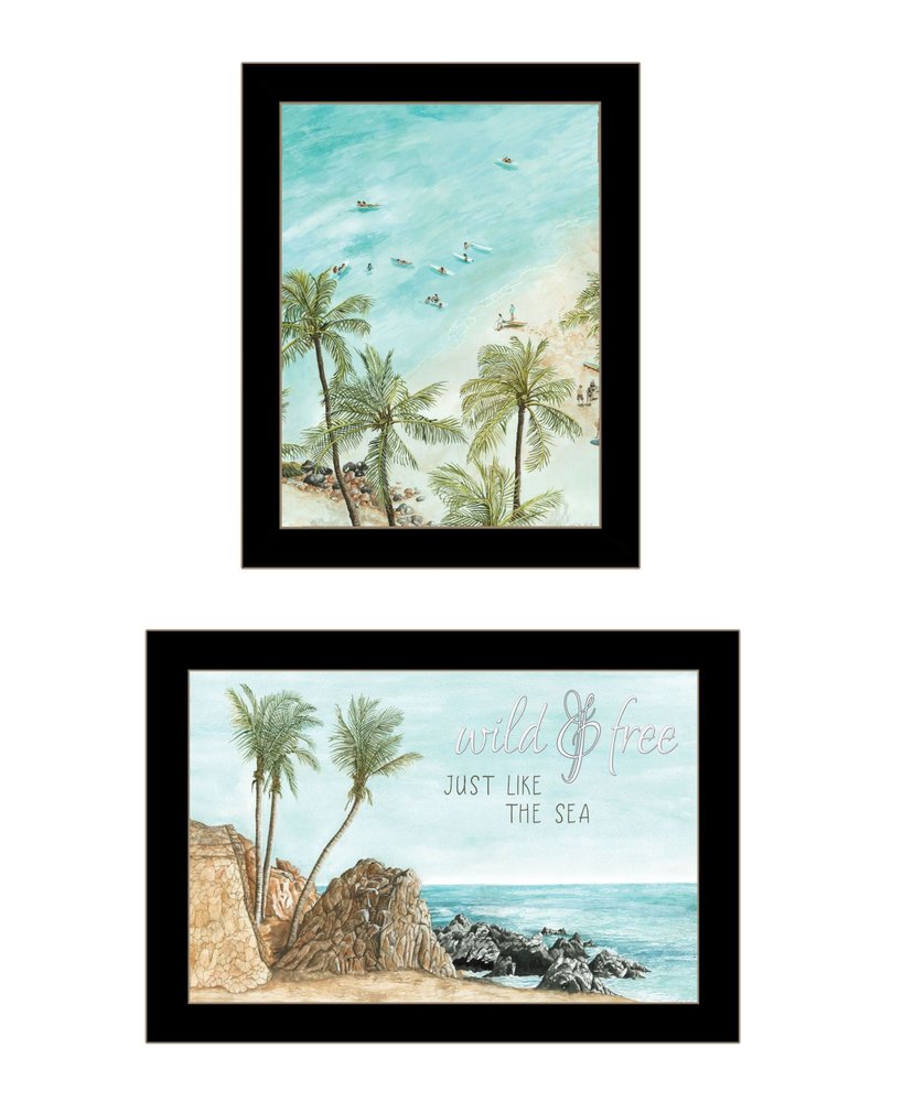 Set Of Two "Wild and Free" In the Ocean Breeze! Black Framed Wall Art — view 1