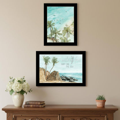 Set Of Two "Wild and Free" In the Ocean Breeze! Black Framed Wall Art HomeRoots