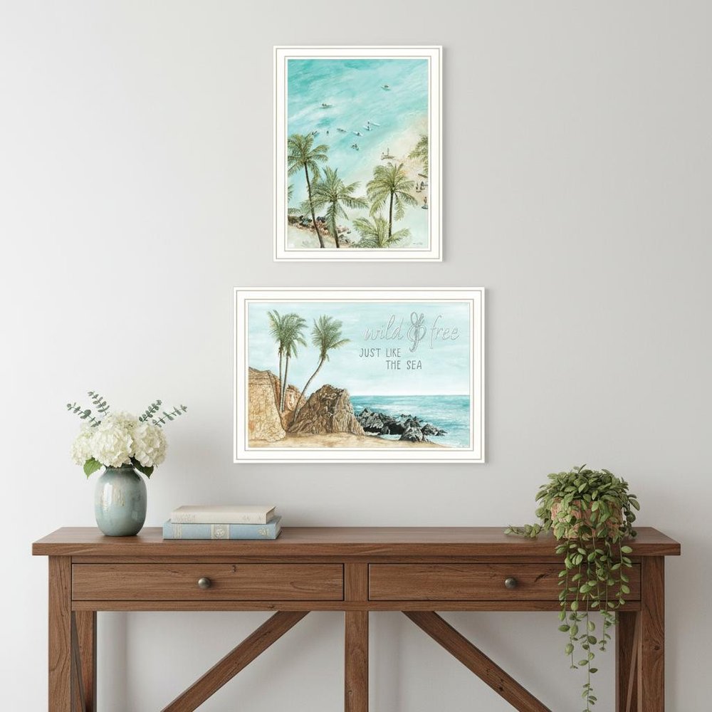 Set Of Two "Wild and Free" In the Ocean Breeze! White Framed Wall Art HomeRoots