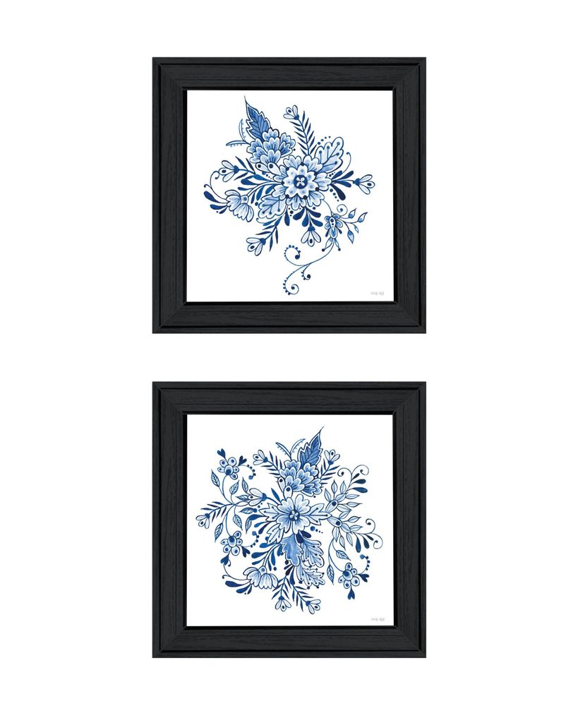 Set Of Two Delph Designs of Blue and white Florals Black Framed Wall Art — view 1