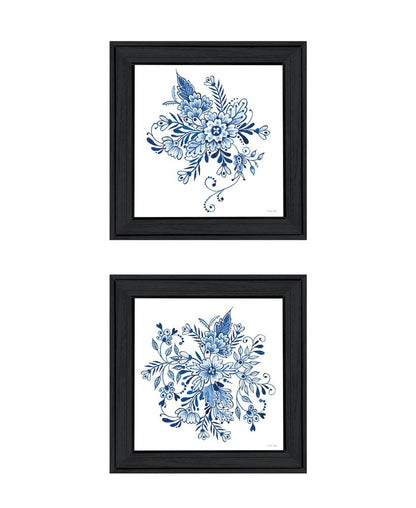 Set Of Two Delph Designs of Blue and white Florals Black Framed Wall Art HomeRoots