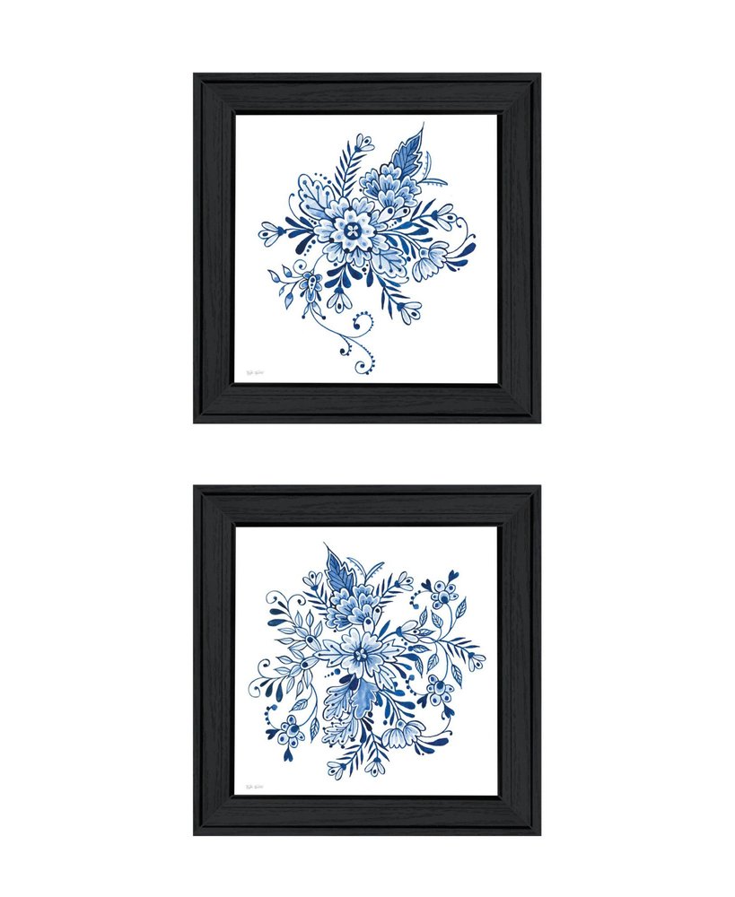 Set Of Two Delph Designs of Blue and white Florals Black Framed Wall Art HomeRoots