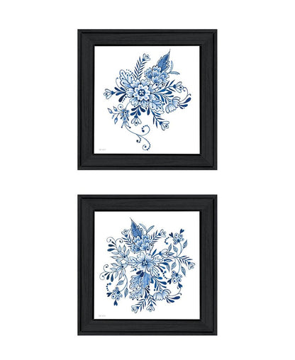Set Of Two Delph Designs of Blue and white Florals Black Framed Wall Art HomeRoots