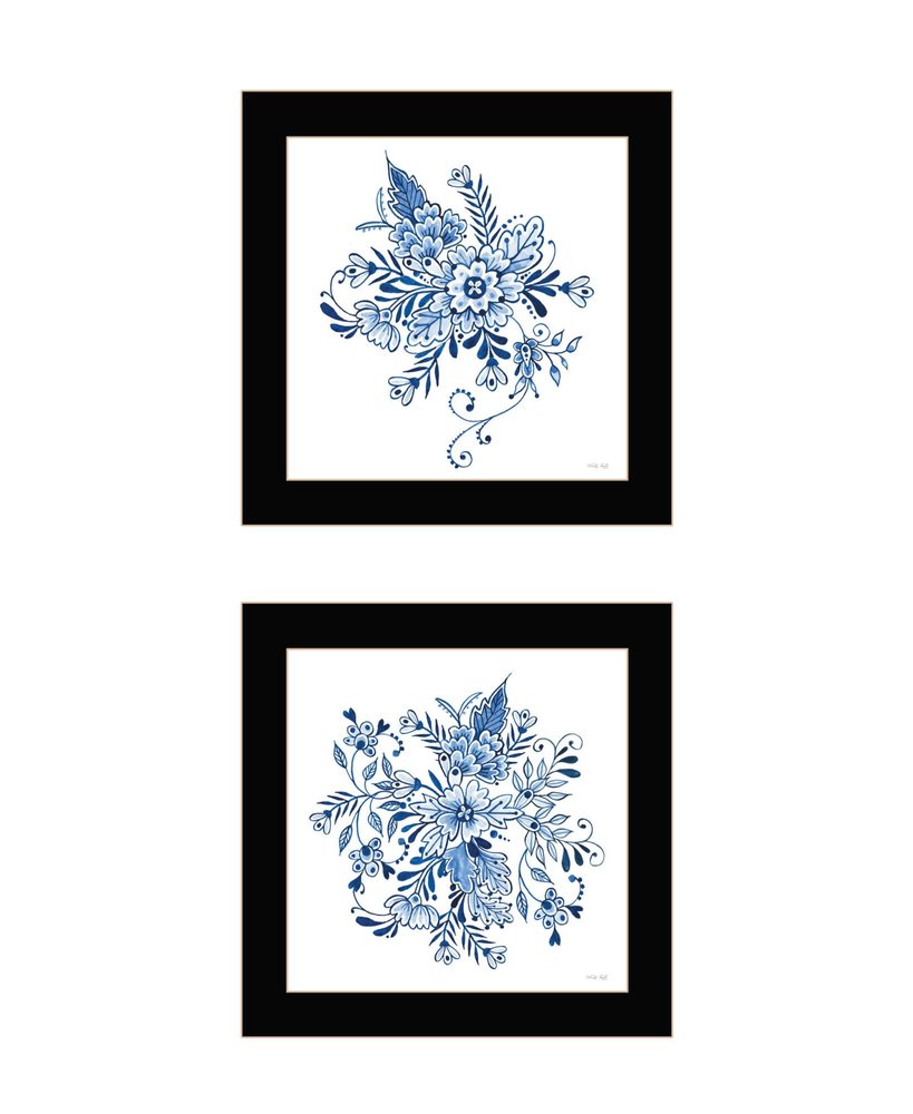 Set Of Two Delph Designs of Blue and white Florals Black Framed Wall Art HomeRoots