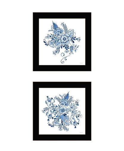 Set Of Two Delph Designs of Blue and white Florals Black Framed Wall Art HomeRoots