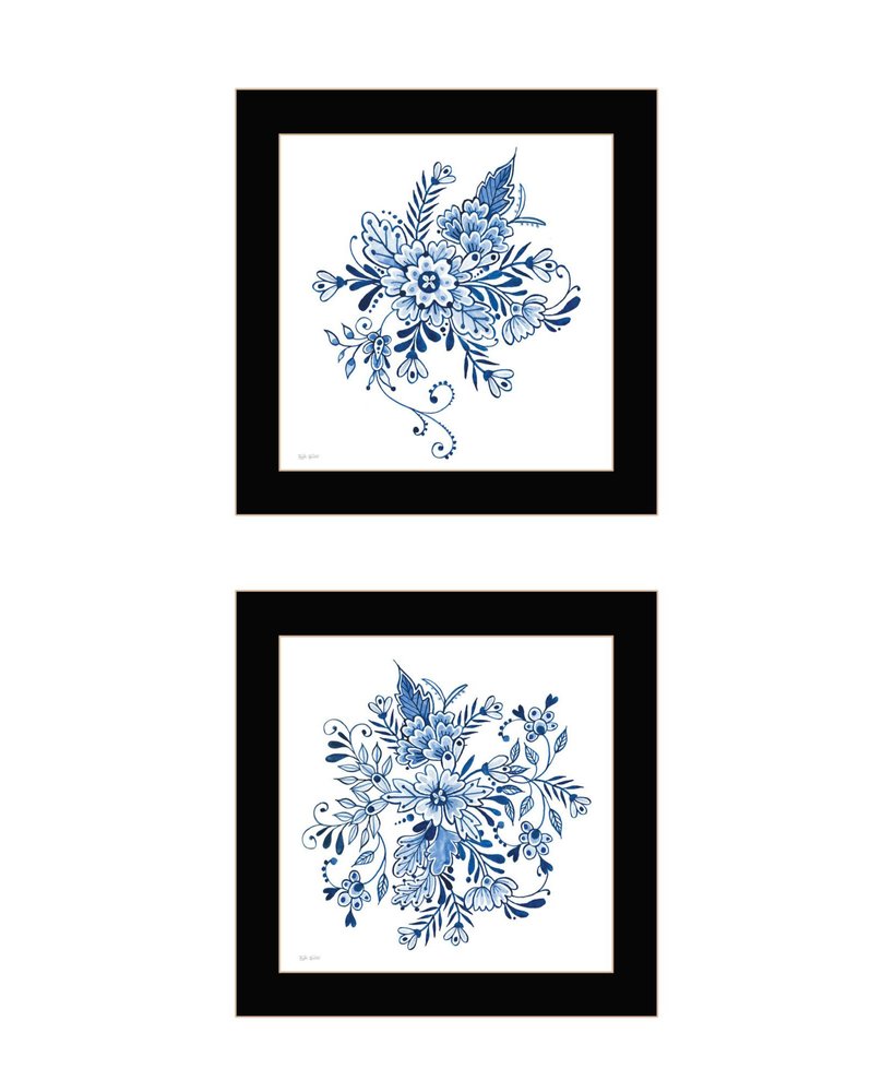 Set Of Two Delph Designs of Blue and white Florals Black Framed Wall Art — view 2