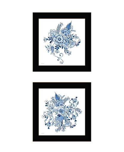Set Of Two Delph Designs of Blue and white Florals Black Framed Wall Art HomeRoots