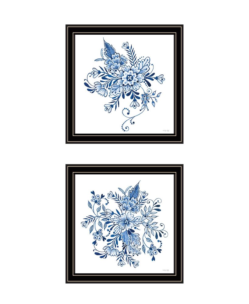 Set Of Two Blue And White Delph Floral Black Framed Wall Art — view 2