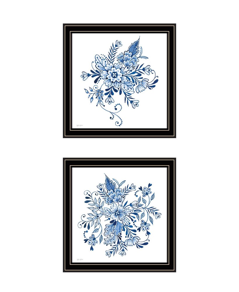Set Of Two Blue And White Delph Floral Black Framed Wall Art — view 4