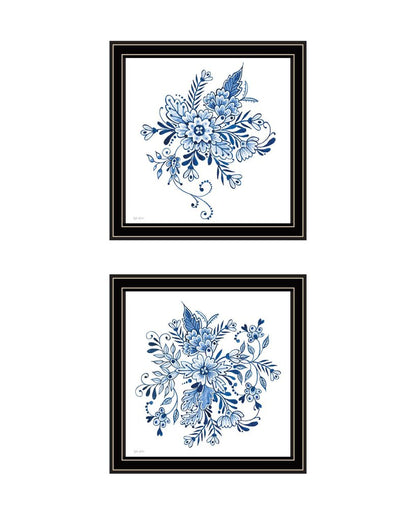 Set Of Two Blue And White Delph Floral Black Framed Wall Art HomeRoots